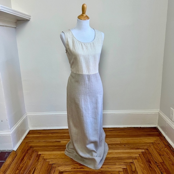 Vintage Carol Anderson California 100% Linen Cottagecore Checkered Neutral Dress - Picture 5 of 11